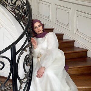 veiled collection silk organza balloon sleeve dress 🤍  size S tall